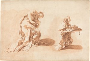 Eine kniende Frau mit einem Räuchergefäß und ein Page mit Krone und Zepter von after Giovanni Battista Pittoni the younger Anton Kern