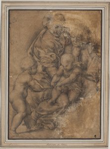 Die Heilige Familie mit dem kleinen Johannes dem Täufer. Nach Giulio Romanos Madonna della Gatta von after Giulio Romano