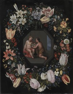 Blumenkranz mit Jesus und dem kleinen Johannes von after Hendrik van Balen d.Æ.
