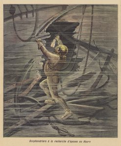 Taucher suchen ein Wrack in Le Havre von after Henri Meyer
