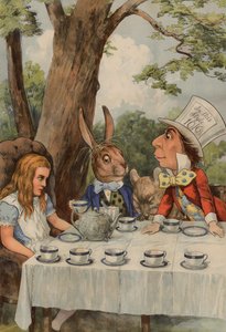 Poster, das die Teeparty des verrückten Hutmachers aus Alice im Wunderland darstellt