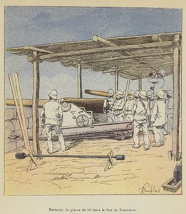 Batterien von 14-Pfündern im Fort von Tamatave von after Louis Charles Bombled