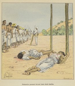 Fahavalos passieren ihre erschossenen Anführer von after Louis Charles Bombled