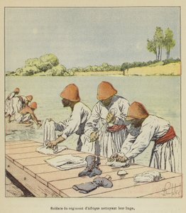 Soldaten des Afrika-Regiments reinigen ihre Wäsche von after Louis Charles Bombled