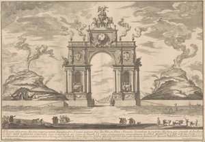 Die Prima Macchina für die Chinea von 1756: Ein Triumphbogen zwischen dem Ätna und dem Vesuv von after Paolo Posi Giuseppe Pozzi