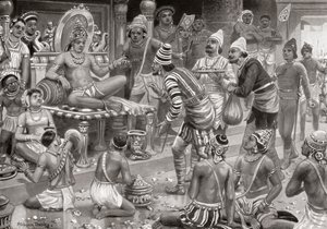 Pulakeshin II., der Chalukaya, empfängt Gesandte aus Persien in Badami, aus Hutchinsons Geschichte der Nationen, veröffentlicht 1915