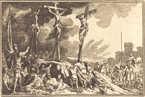 Christus am Kreuz zwischen den beiden Dieben von after Sébastien Le Clerc I