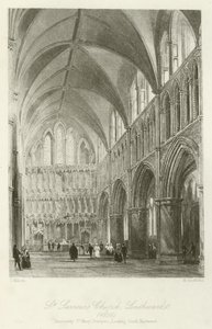 St. Saviours Kirche, Southwark, 1850, ehemals St. Mary Overyes, Blick nach Südosten von after Thomas Allom