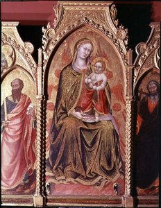 Altarbild von Gerard Cossassi degli Assi, Detail des zentralen Panels, das die Madonna und das Kind auf dem Thron darstellt von also Manfredi de Battilori Bartolo di Fredi