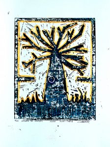 Abstrakter Holzschnittbaum