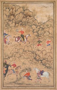 Jagd mit Falken in einer Landschaft (recto) von attributed to Abd al Samad (Persian, c. 1510–1600)