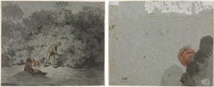 Holzsammler (recto) Studie eines Kopfes von unten gesehen (verso)