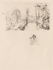 Landschaft mit Brücke und Kind