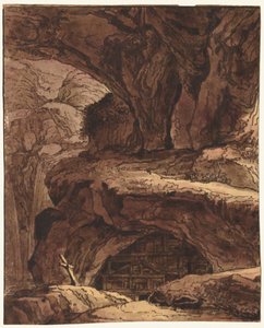 Felsige Landschaft mit einer Höhlenkapelle von attributed to Johann Martin von Rohoden