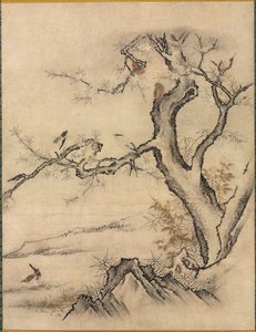 Blumen und Vögel in einer Frühlingslandschaft von attributed to Kano Motonobu