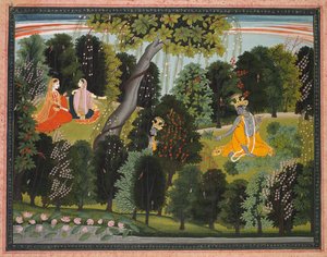Sakhi überredet Radha, Krishna zu treffen, aus einem Gita Govinda (Lied des Kuhhirten) von Jayadeva von attributed to Purkhu