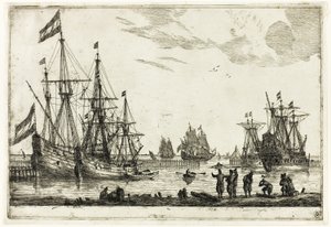 Vier Segelschiffe in einem Wellenbrecher, aus Dreizehn Marineszenen von called Zeeman Reinier Nooms