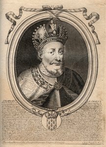 Porträt von Karl II. dem Kahlen (823 - 877), König von Frankreich - Karl II. (823-77) der Kahle - Gravur aus 