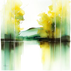 Serene Aquarell-Landschaft von F. Abderrahim