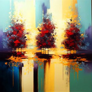 Bäume in Landschaft, abstrakte Malerei, Wandkunst von F. Abderrahim