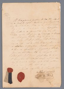 Stück Stoff von der Uniformjacke von J.C.J. van Speyk mit angehängten Herkunftsnachweisen von jonkheer H. E. de Boer