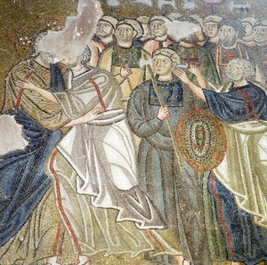 Judaskuss, Mosaik im Katholikon (Hauptkirche) des Nea Moni Klosters (UNESCO-Welterbeliste) von Theodore Charles Ange Coquelin