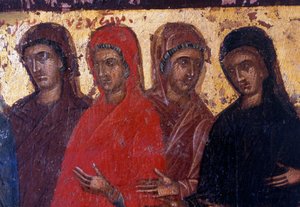 Fromme Frauen, Holztafel in der byzantinischen Kirche von Palea Roumata, Kreta, Griechenland (Foto)