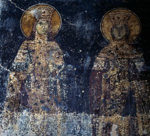 Heilige, Fresko in der byzantinischen Kirche von Sotiras Christos, Veria, Zentralmakedonien, Griechenland von Theodore Charles Ange Coquelin