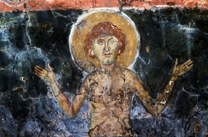 Christus, Fresko in der byzantinischen Kirche Agios Georgios Sfakiotis, Diavaide, Kreta, Griechenland