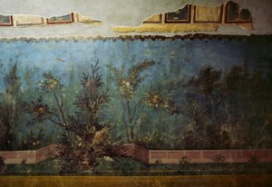 Fresko, das einen Garten mit Bäumen und Vögeln darstellt, aus dem Haus der Livia auf dem Palatin, Rom, Italien. Römische Zivilisation von Unbekannt Unbekannt