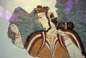 Fresko-Fragment mit weiblicher Figur, aus Mykene, Griechenland, mykenische Zivilisation von Unbekannt Unbekannt