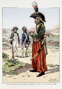 Chef de musique de la garde du général en chef à St Domingo en 1802 - in „Outfit des troupes de France: armee de terre et de mer à toutes les epoques“, ill. de Job