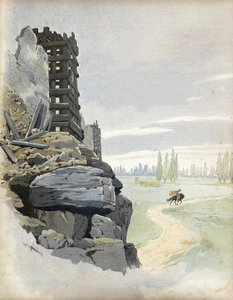Gallischer Krieg: Gallischer Anführer Vercingetorix verlässt die Stadt Alesia und erkennt seine Niederlage im Jahr 52 v. Chr. an. In „Frankreich, seine Geschichte erzählt von G. Montorgueil, illustriert von Job“ 1896. Private Sammlung von pseudonym for Onfray de Breville Jacques Job