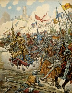 Geschichte Frankreichs im Mittelalter: König Ludwig XI. genannt der Kluge (1423-1483) an der Spitze seiner Armee während der Schlacht von Montlhéry gegen die Ligue du Bien Public, 16. Juli von pseudonym for Onfray de Breville Jacques Job