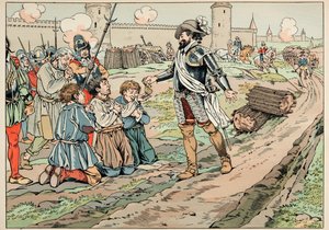Illustration aus dem Buch „Le bon roy Henri“, illustriert von Job: Heinrich IV. gibt Geld und befreit Bauern, die versucht haben, Lebensmittel nach Paris zu bringen von pseudonym for Onfray de Breville Jacques Job