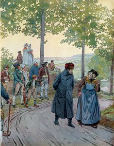In Tarare, Kaiser Napoleon I. Bonaparte (1769-1821) unterhält sich mit einem alten Mann, der den Kaiser nicht erkannte von pseudonym for Onfray de Breville Jacques Job