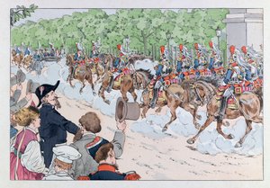 Illustration aus dem Buch „Les épées de France“: Eskorte von Kaiser Napoleon III. auf den Champs-Élysées von pseudonym for Onfray de Breville Jacques Job