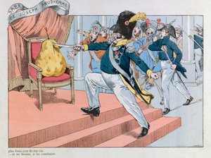 Illustration aus dem Buch „Les épées de France“: Louis Philippe wurde vom Thron vertrieben (Joseph Prudhommes Säbel „Dieser Säbel ist der schönste Tag meines Lebens. Er wird mir dienen, um zu verteidigen...“ von pseudonym for Onfray de Breville Jacques Job