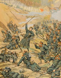 Geschichte Belgiens: Die Verteidigung der Schleife von Schoorbakke Tervaete durch die Infanterie während der Schlacht an der Yser im Jahr 1914 von pseudonym for Onfray de Breville Jacques Job