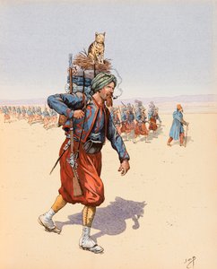 Jacques Marie Gaston Onfroy de Breville dit JOB (1858-1931) - Le Zouzou (Zouave auf Expedition in der Wüste), Privatsammlung von pseudonym for Onfray de Breville Jacques Job