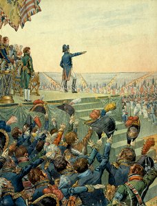 Napoleon I. Bonaparte (1769-1821) verteilt die Kreuze der Ehrenlegion an die Armee des Militärlagers von Boulogne am 16. August. von pseudonym for Onfray de Breville Jacques Job