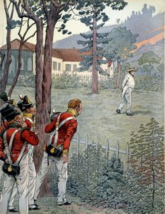 Napoleon I. Bonaparte (1769-1821) unter dem erstaunten Blick der britischen Armee in Gefangenschaft auf der Insel St. Helena