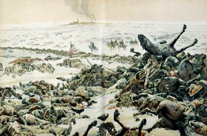 Preußen- und Polenfeldzug (1806-1807): Am Tag nach dem Sieg von Eylau besuchte Napoleon I. Bonaparte (1769-1821) am 9. Februar das Schlachtfeld und die zahlreichen Verluste auf dem Boden von pseudonym for Onfray de Breville Jacques Job