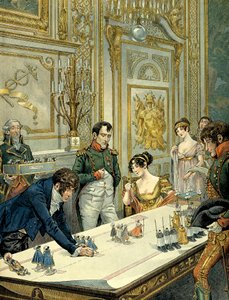 Wiederholung der Parade während der Krönung durch den Maler Isabey (1767-1855) in Anwesenheit von Josephine de Beauharnais (1763-1814) und Napoleon I. Bonaparte (1769-1821) im Schloss Fontainebleau. Illustration von Jacques Marie Gaston Onfray de Breville, von pseudonym for Onfray de Breville Jacques Job