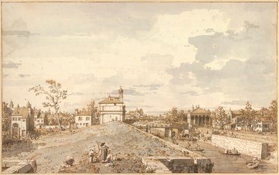 Ansicht von Porta Portello mit dem Brenta-Kanal, Padua (Vue de Porta Portello avec le canal Brenta, Padoue) Federzeichnung von Antonio Canal genannt Canaletto (1697-1768) 1740-1743 Dim 33,1x52,9 cm Albertina, Wien von Canaletto