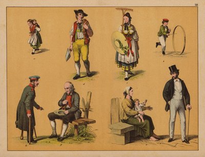Menschen (Farblithografie) von (after) German School