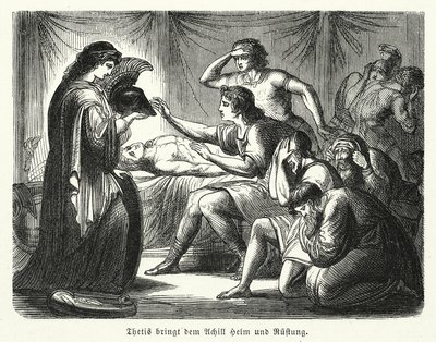 Thetis bringt den Helm und die Rüstung von Achilles von (after) German School