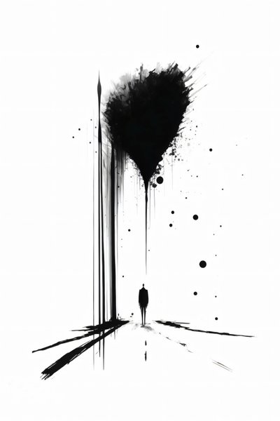 Abstrakte Schwarz-Weiß-Konzeptkunst Silhouette der Einsamkeit von F. Abderrahim