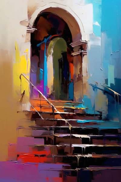 Abstrakte architektonische Komposition, Malerei im Impressionismus, Wand Home Decor von F. Abderrahim