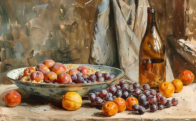 Stillleben mit Früchten und Wein von F. Abderrahim